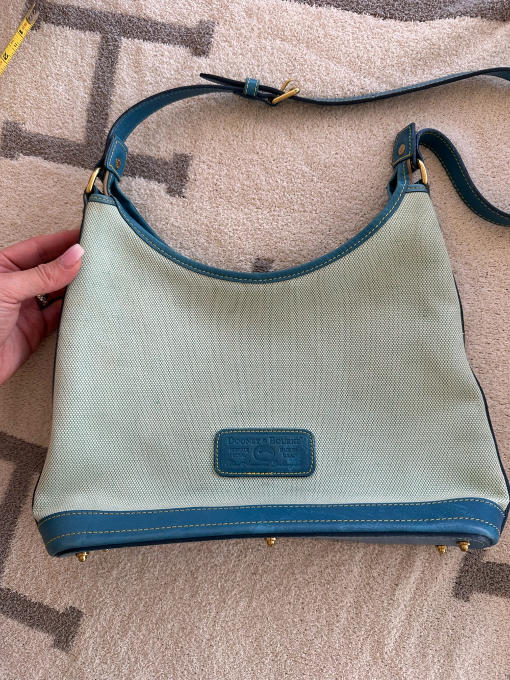 Dooney & Bourke Teal Trim Light Sage Canvas Hobo Bag